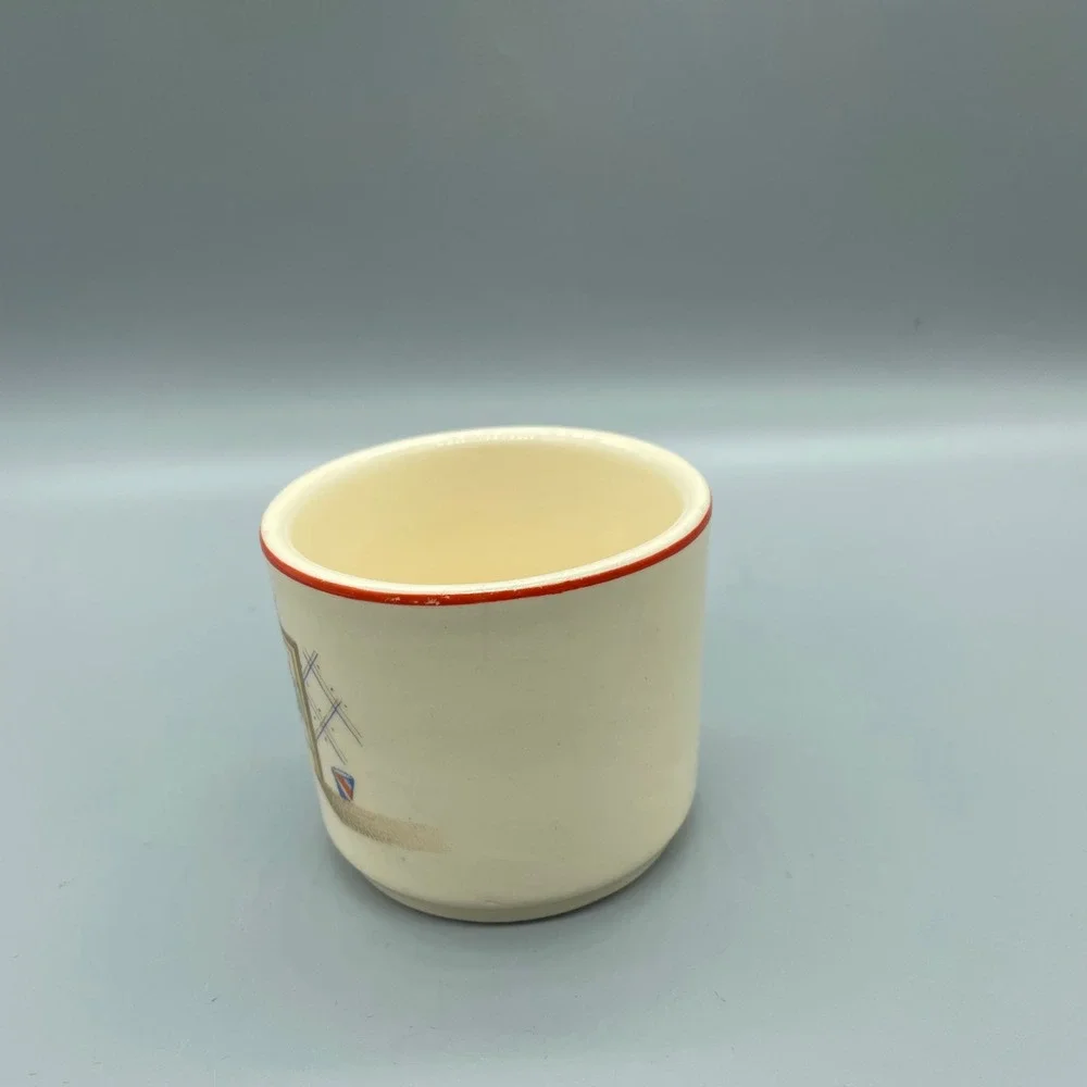 Vintage Universal Cambridge Oven Proof Custard‎ Cup Ramekin Red Rim Graphic